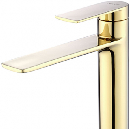Baterie lavoar Storm Gold High, montaj pe blat sau lavoar, alama, auriu, perlator aer [1]