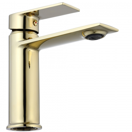 Baterie lavoar Veneta Gold Low, montaj pe blat sau lavoar, alama, auriu, perlator aer [3]