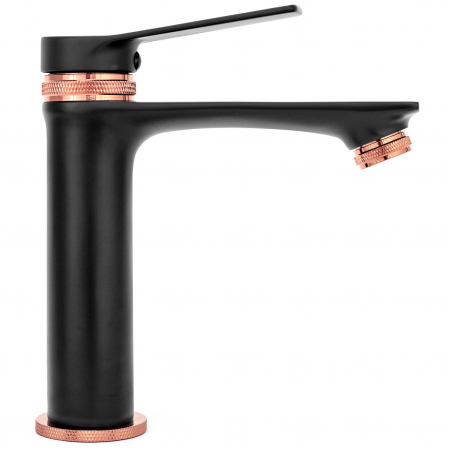 Baterie lavoar Viral Black Rose Gold Low, montaj pe blat sau lavoar, alama, negru, perlator aer [3]