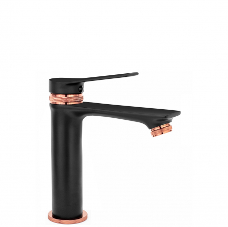 Baterii baie - Baterie lavoar Viral Black Rose Gold Low, montaj pe blat sau lavoar, alama, negru, perlator aer