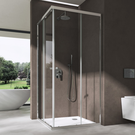 Duș - Cabina Astra 16K-L, crom, sticla transparenta, 2 usi glisante, cu sau fara cadita, diverse dimensiuni