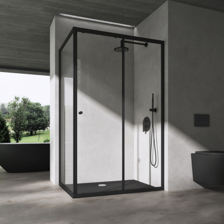 Duș - Cabina Astra 16L-K, negru, sticla transparenta, usa glisanta, fara cadita, diverse dimensiuni