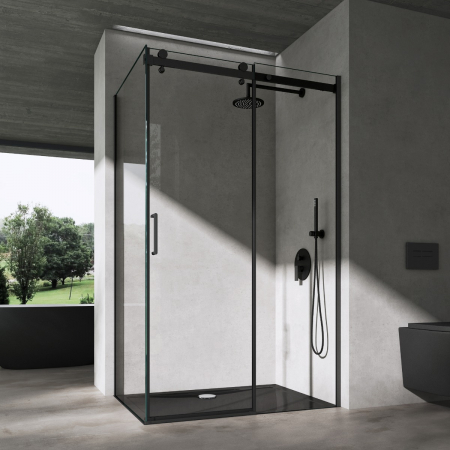 Cabine de duș - Cabina Astra 19K, negru, sticla transparenta, usa glisanta, fara cadita, diverse dimensiuni