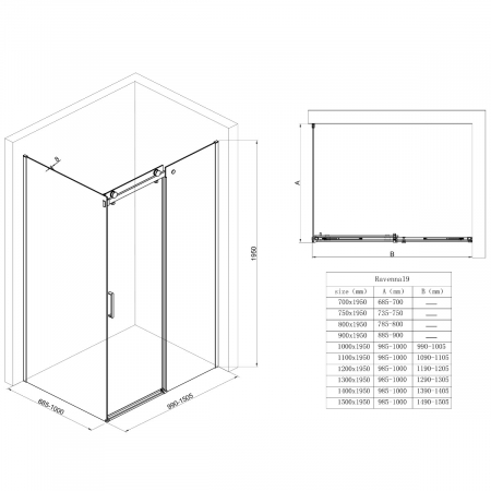 Cabina Astra 19K, negru, sticla transparenta, usa glisanta, fara cadita, diverse dimensiuni [7]