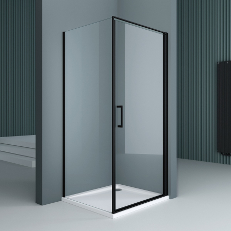 Cabine de duș - Cabina Astra 36 Plus, negru, sticla transparenta, usa batanta, cu sau fara cadita, diverse dimensiuni