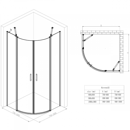 Cabina Astra 52K, crom sau negru, sticla transparenta, 2 usi batante, cu sau fara cadita, diverse dimensiuni [11]