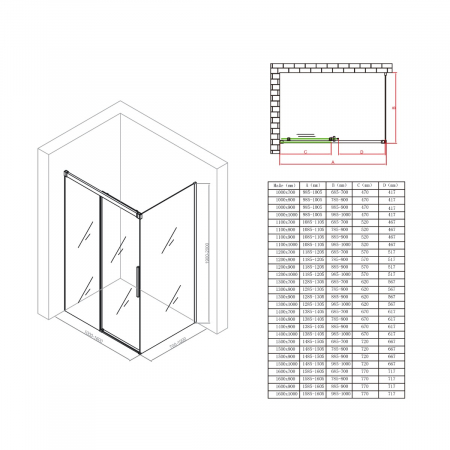 Cabina Astra Rav12, negru, sticla transparenta, usa glisanta, fara cadita, diverse dimensiuni [10]