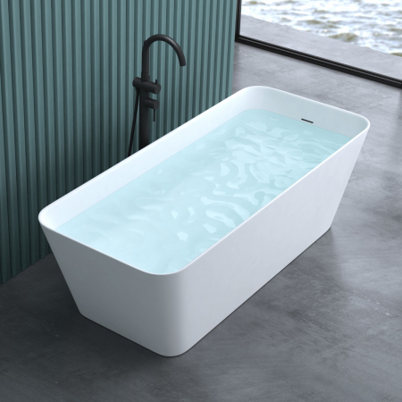 Căzi - Cadă Astra V901, din compozit alb mat, 170x70x58 cm, freestanding, cu preaplin