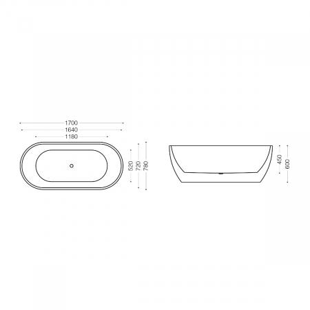 Cadă ovală Astra V518, acril, 170x78 cm, freestanding [8]