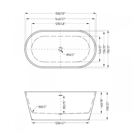 Cadă ovală Astra V520, acril, 150x79 cm, freestanding [9]