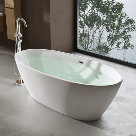 Cadă ovală Astra V599, acril, 170x80x58 cm, cu piedestal și racord de scurgere standard DIN [1]