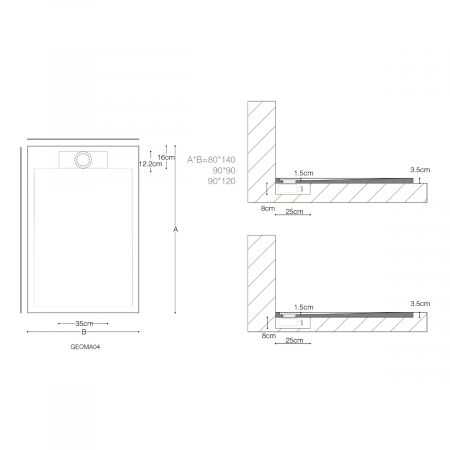 Cadita dus Astra G04W, compozit, inaltime 4 cm, dreptunghiular, alb sau negru, diverse dimensiuni [9]
