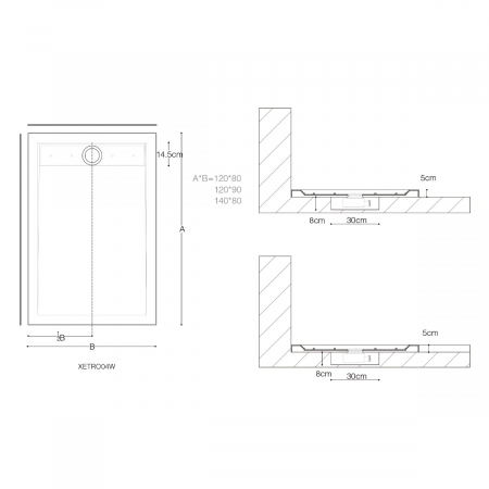 Cadita dus Astra X04, acril, inaltime 5 cm, dreptunghiular, alb, diverse dimensiuni [8]