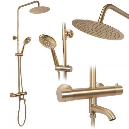 Sisteme și Capuri de duș - Coloana de dus cu termostat Lungo Gold Brush, anti calcar, auriu, montaj pe perete