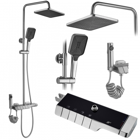 Sisteme și Capuri de duș - Coloana de dus cu termostat Rob Nichel Brush Inox, anti calcar, nichel, montaj pe perete