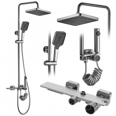 Sisteme și Capuri de duș - Coloana de dus Helix Nickel Brush Inox, anti calcar, nichel, montaj pe perete