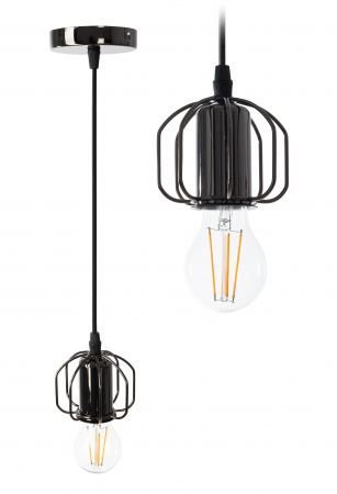 Lustre si pendule - Lampă de plafon suspendată lucioasa neagra strălucitoare APP595-1CP