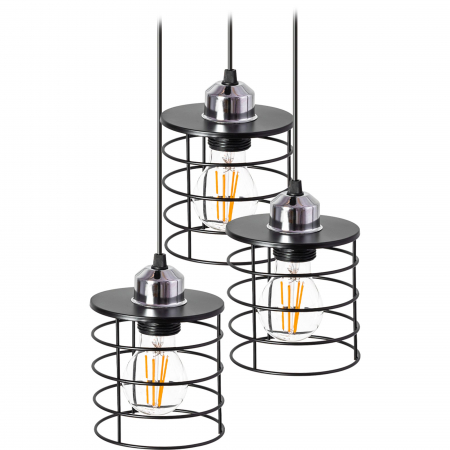Lampă de tavan suspendată Triple Metal Loft Negru 392204 [1]
