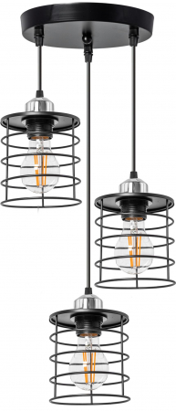 Lustre si pendule - Lampă de tavan suspendată Triple Metal Loft Negru 392204