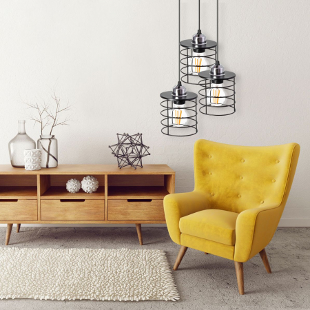 Lampă de tavan suspendată Triple Metal Loft Negru 392204 [3]