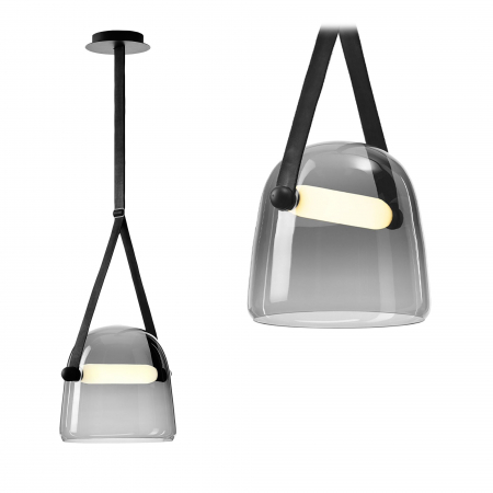 Lustre si pendule - Lampă suspendată din sticlă gri cu o curea neagră APP617-1CP