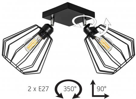 Lampă suspendată dublă din metal Plafond negru 392194 [2]