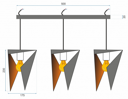 LAMPĂ TRIANGULARĂ GEOMETRICĂ TRIPLE NEGRU APP254-3CP [4]