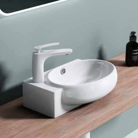 Lavoare - Lavoar Astra 001, alb lucios, 42 cm, montaj pe blat sau suspendat, stanga sau dreapta, ceramica