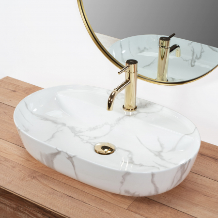 Lavoar pe blat Aura 61 Marmo Shiny, ceramica, alb lucios [5]