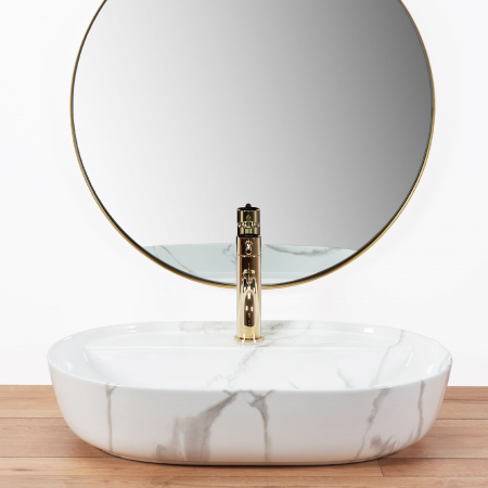 Lavoar pe blat Aura 61 Marmo Shiny, ceramica, alb lucios [1]