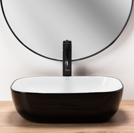 Lavoar pe blat Belinda Alb Negru White Black, ceramica, alb lucios [2]