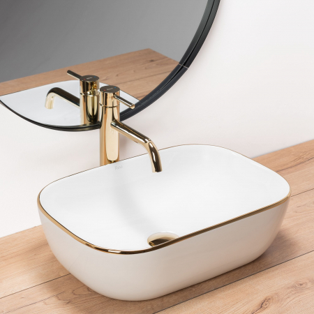 Lavoar pe blat Belinda auriu Gold Edge, ceramica, alb lucios [1]