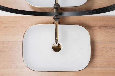 Lavoar pe blat Belinda auriu Gold Edge, ceramica, alb lucios [4]