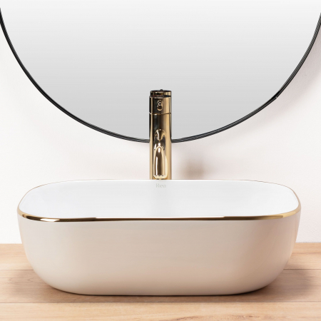 Lavoar pe blat Belinda auriu Gold Edge, ceramica, alb lucios [3]