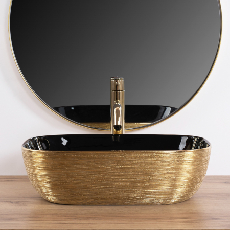 Lavoar pe blat Belinda Black Gold Brush, ceramica, negru lucios [2]