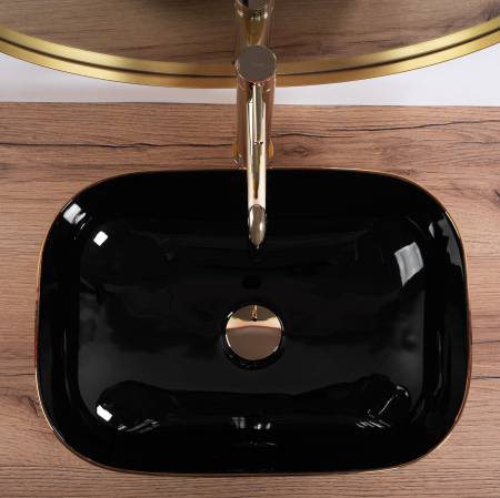 Lavoar pe blat Belinda Black Gold Brush, ceramica, negru lucios [4]