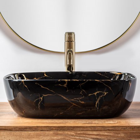 Lavoar pe blat Belinda Black Marble Shiny, ceramica, negru lucios [3]