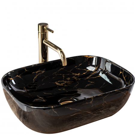 Lavoare - Lavoar pe blat Belinda Black Marble Shiny, ceramica, negru lucios