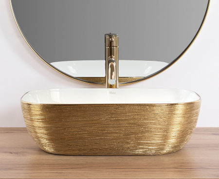 Lavoar pe blat Belinda White Gold Brush, ceramica, alb lucios [1]