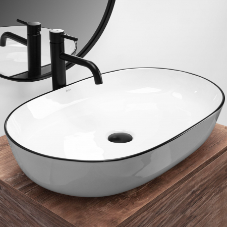 Lavoar pe blat Cleo White Black Edge, ceramica, alb lucios [1]