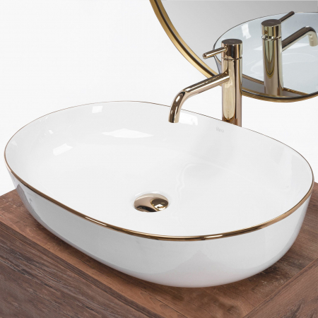 Lavoar pe blat Cleo White Gold Edge, ceramica, alb lucios [3]