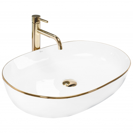 Lavoare - Lavoar pe blat Cleo White Gold Edge, ceramica, alb lucios
