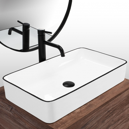 Lavoar pe blat Denis Black Edge, ceramica, alb lucios [1]