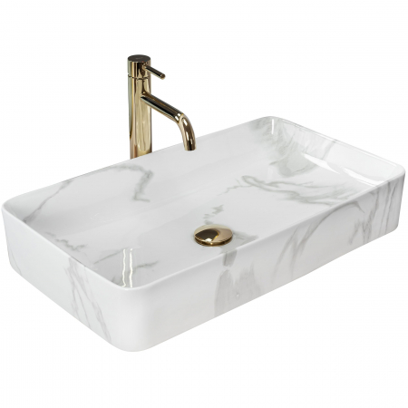 Lavoare - Lavoar pe blat Denis Shiny Marmo, ceramica, cu model