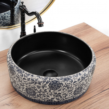 Lavoar pe blat Florisa Black Matt, ceramica, cu model [1]