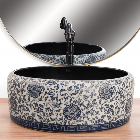Lavoar pe blat Florisa Black Matt, ceramica, cu model [3]