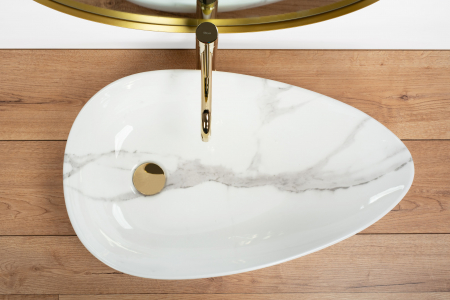 Lavoar pe blat Greta 65 Bianco Shiny, ceramica, imitatie de piatra [2]