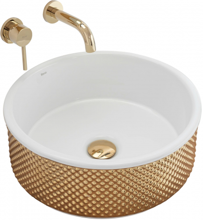 Lavoare - Lavoar pe blat Helen Gold White, ceramica, alb lucios