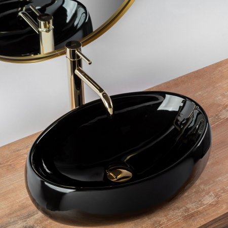 Lavoar pe blat Linda Black, ceramica, negru lucios [2]