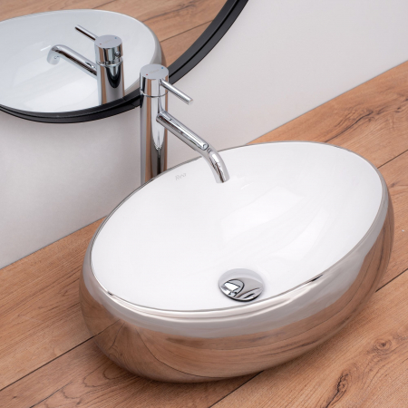 Lavoar pe blat Linda Silver, ceramica, alb lucios [2]